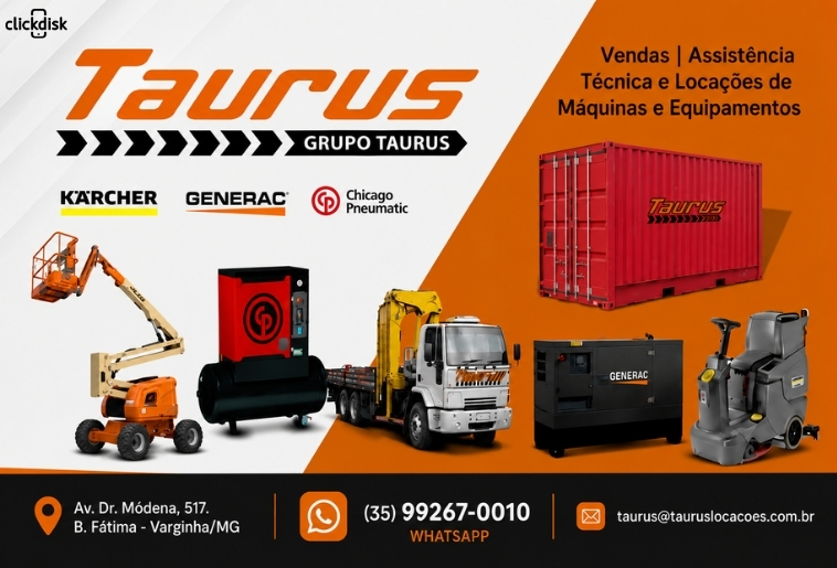 Banner TAURUS LOCAÇÕES DE MÁQUINAS E EQUIPAMENTOS WHATSAPP